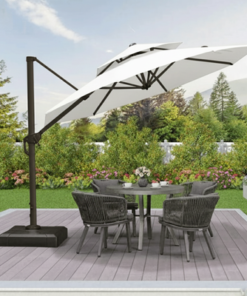 Alternative view of Sunshade Aluminium Garden Water Base Round Umbrella with Rotating Handle Stylish Outdoor and UV-Resistant Canopy (White) 3 x 3 Meter