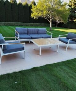 Alternative view of Modern 5-Seater Outdoor White Aluminium Sofa Set with Table – Dark Grey Cushions