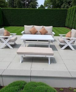Alternative view of 7-Seater Cross Legs White Aluminium Garden Sofa with Big Table