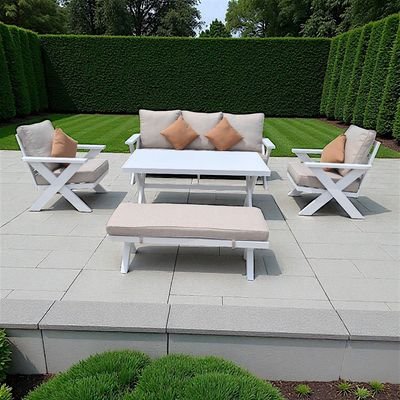 7-Seater Cross Legs White Aluminium Garden Sofa with Big Table - Image 2