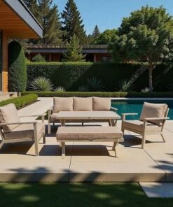 Alternative view of Premium 7-Seater Beige Outdoor Aluminium Sofa Set with Beige Cushions