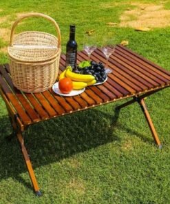 Alternative view of Folding Wood Table Portable Outdoor Indoor All-Purpose Foldable Picnic Table Cake Roll Wooden Table With Bag For Picnic Travel Beach BBQ