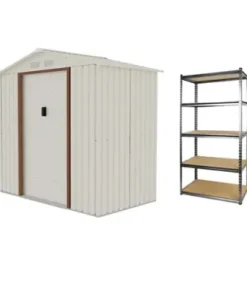 Alternative view of CamelTough Outdoor Metal Storage Shed (7 x 4.2 Feet) with 5 Shelf Metal Rack (86.5 x 35.5 x 183 CM), Combo Pack, Garden Metal Shed. Perfect for Storing Patio Furniture, Garden Tools, Garage Organizer