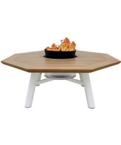 Alternative view of Small Octagon Fire Pit Table Color Natural Teak & White