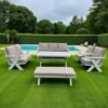 9-Seater Cross Legs White Aluminium Garden Sofa with Big Table