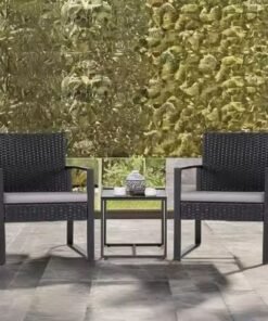 Alternative view of Balcony Outdoor Table And Cushioned Rattan Porch Chairs Set - Black