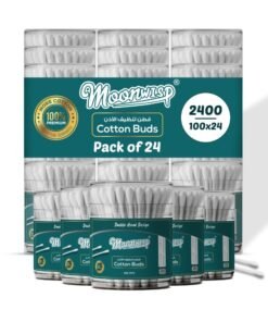 Moonwisp Cotton Buds - 100-Piece Units (Pack of 24) Double-Tipped Ear Cleaner Swabs - 100% Soft Cotton Buds for Ear - Hygienic & Gentle - 2400 PCs