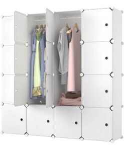 Portable Closet Clothes Wardrobe Bedroom Armoire Storage Organizer With Hanging Section, Capacious & Sturdy, (16 cube white) - Image 3