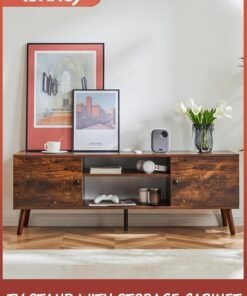 LENND TV Cabinet for 55 60 inch TV, TV Entertainment Center with Storage Cabinet, TV Mid Century Vintage Media Console Table, Adjustable Hinge, Wooden Television Furniture for Living Room, Office