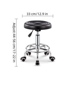 Joyelink Leather Round Rolling Stool,360° Smooth Swivel, Height Adjustable, Minimalist Style Upholstered Stool with Footrest Pulley, Single Chair Stool for Leisure and Home Use, Beauty Salons, Laboratories