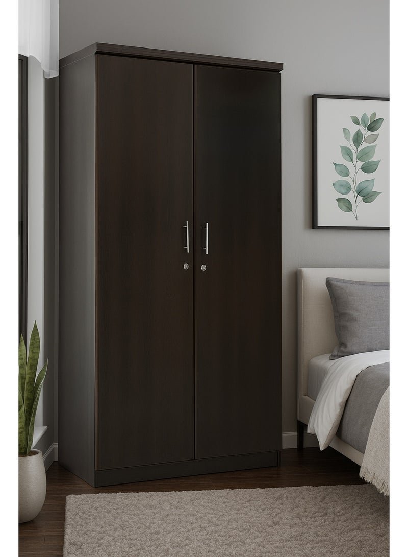 AFT Spacious Two-Door MDF Wardrobe with Lockable Compartments, Durable Metal Hinges, and Multiple Shelves for Organized Storage – Featuring Premium Wangi Dark Brown Finish (Arfan)