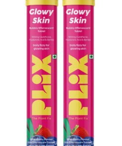 PLIX THE PLANT FIX PLIX-THE PLANT FIX Glowy Skin Effervescent Tablets | 500mg L-Glutathione | Hyaluronic Acid | Vitamin C & E | Plant-Based Ingredients | Sugar-free | For Daily Use (Pack of 2)
