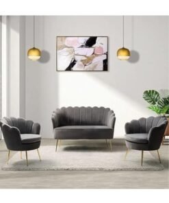 Maharat Al Bahar MAB FURNISHINGS 3-Piece Velvet Living Room Furniture Set - Loveseat, 2 Sofa Chairs, Modern Comfy Upholstered 2-Seater Sofa & Accent Chair (Grey)