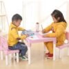 XiuWoo Children's Learning Table and Chair Set with Letters, Kindergarten Table and Chairs, Summer Outdoor Picnic Table, Adults Can Be Used,Including 1 Table, 2 Chair,Pink
