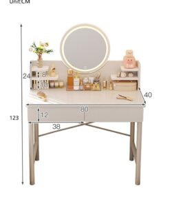 Sharpdo Bedroom Dressing Table Makeup Dressing Table with Mirror and Light, Makeup Dressing Table with 2 Drawers and Storage Shelves Dressing Table With Drawers Vanity Table Beautiful Makeup Table (Without Dressing Stool) 80*40*123cm