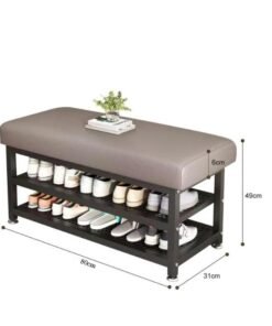 LINGWEI Heavy Duty 2-Layer Shoe Rack with Cushion Seat Shoe Organizer Bench Modern Entryway Shoe Cabinet - Image 3