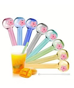 D&L Breakproof Glass Straws Durable Reusable Glass Straws 8 Pack with 1 Cleaning Brush For Drinks Milk Smoothie