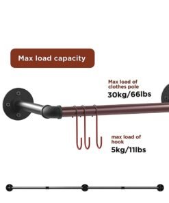 Alternative view of Arabest Industrial Pipe Clothes Rack: Wall Mounted Hanging Bar 180CM Metal Clothing Pipe Rod Heavy Duty Clothing Storage Rail for Closet Laundry Wardrobe Room Clothes Store