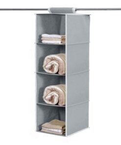 Kuber Industries 4 shelf Closet Organizer For Wardrobe|Non-woven Collapsible Wardrobe|Hanging Shelf For clothes|4 shelves Cloth Organizer (Grey)|Fabric