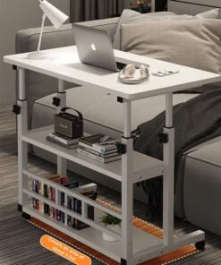 Alternative view of Sharpdo Bedside Table Simple Lifting Computer Table Movable Household Double-layer Learning Office Table 80*40*(56-82)cm