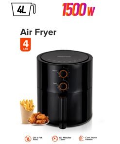 GEEPAS Air Fryer 4 L Pot| Non-Stick Coating with Vortex Frying Technology| Multiple Function, 1-60 Min Timer, Temperature 80-200 Degree Celsius| Ideal for Fries Steak Chicken Cake Meat Bread etc| 2 Years Warranty 4 L 1500 W GAF37513 Black