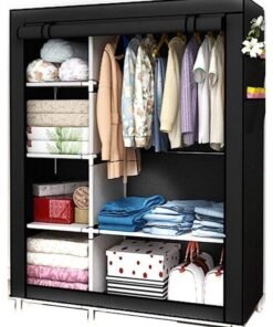 HOMESTAR Portable Wardrobe Clothes Storage Organizer Fabric For Clothing Black