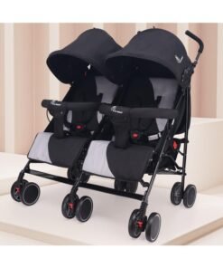 R for Rabbit Ginny And Johnny | Twin Baby Stroller & Pram Easy Foldable With Adjustable Seating Positions With Huge Storage Basket | Age 0-3 Yrs & Weight Upto 20 Kg (Black Grey)