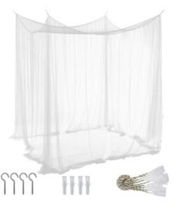 Beauenty Large Mosquito Net,Double Bed Mosquito Netting,4 Corner Post Canopy Bed Curtain Decorative,Elegant Bed Curtains,Fine Meshes Luxury Mosquito Large Square Net,Bed Curtains Tents Netting(White)