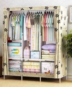 Simple Wardrobe Fabric Steel Frame Single Double Cloth Wardrobe Storage Simple Modern Economical Bedroom Assembled Wardrobe