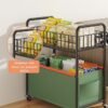 YIJIA HOME GOODS 2-Layer Toy Organizer, Toy Sundries Storage Basket Rack, Storage Rack Trolley Heightened Fence, Four-Wheeled Large-Capacity Widening Activities, Green