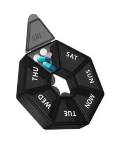 Sortify 7 Day Weekly Pill Organizer Black, Never Miss a Dose with Large Pill Box, Portable Pill Holder for Vitamins Tablets & Fish Oil Capsules, Holds 10 Aspirin-Sized Pills