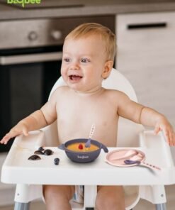 BAYBEE Silicone Baby Feeding Bowl With Closing Lid Suction Cup Spoon Fork Set For Baby Feeding Baby Tableware Set Soft First Stage Feeding Baby Bowls Kids Bowl Spoon Set For Baby Toddlers Pink