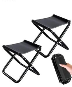 DUNISO 2Pcs Camping Stool, Foot Stools, Portable Folding Stool with storage Bag for Outdoor Walking, Hiking, Fishing (Black)