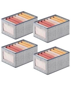 AREXA 4-Pack Foldable Wardrobe Clothes Organizer Storage Boxes – Large Linen Drawer Bins with Transparent Window for Jeans, Shirts, Sweaters, Toys & Closet Organization