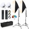 Pikengenus Softbox Photography Lighting Kit, 2x50cmx70cm Professional Photography Continuous Lighting System with 2pcs 150W 3200K-6500K E27 Socket LED Bulbs and Remote for Portrait Product Fashion
