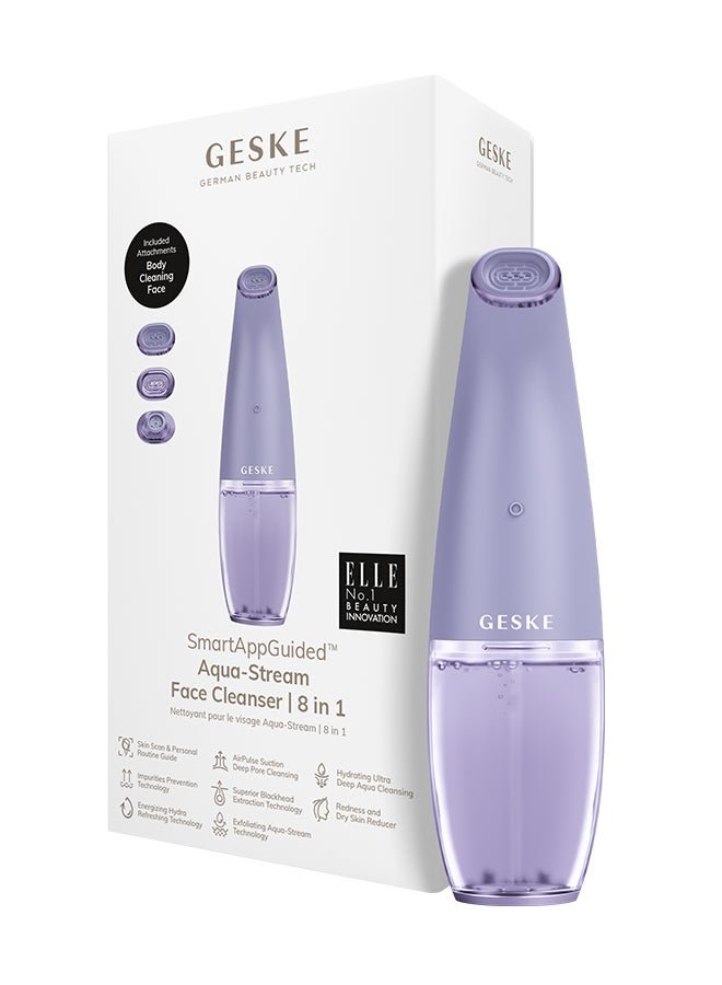 GESKE Aqua-Stream Face Cleanser | 8-in-1| Multifunctional Hydra Face Care Device | Professional FacialSuction Cleaning Moisturizing and Exfoliating Device for Home Use- Purple