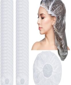 SATINIOR 50 Pcs Disposable Shower Caps Plastic Clear Large Lengthen Elastic Waterproof Bath Caps for Women Portable Travel Hotel Hair Salon Essentials Accessories Individually Wrapped