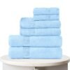 Rest Towel Set 6PC Sky Blue Luxury Hotel Bedroom Super Soft Absorbent Durable Washable Quick Dry Cotton Family Bath Towels - 2 Bath Towel 70x140cm 2 Hand Towel 40x70 cm & 2 Face Towel 30x30cm