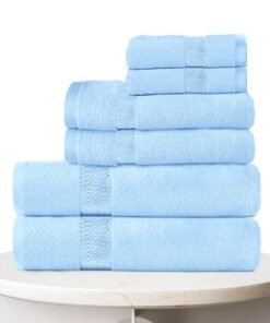 Rest Towel Set 6PC Sky Blue Luxury Hotel Bedroom Super Soft Absorbent Durable Washable Quick Dry Cotton Family Bath Towels - 2 Bath Towel 70x140cm 2 Hand Towel 40x70 cm & 2 Face Towel 30x30cm