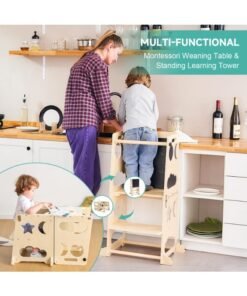 XiuWoo Toddler Standing Tower Toddler 4 in 1 Kitchen Stool Helper, Collapsible Kids Step Stool, Child Standing Tower for Toddlers 1-3 with Safety Rails - Image 4