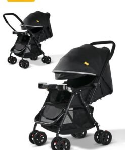 Ominii Two-Way Baby Stroller, One-Click Folding, Lightweight, Extra-Large Canopy, Removable Tray, Mosquito Net, Suitable For Babies From 0 To 36 Months – Black