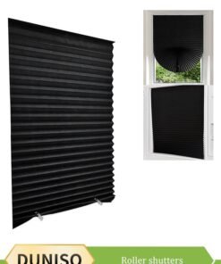 DUNISO Blackout Blind, self adhesive louver pleated curtain, portable non perforated semi blackout roller blind, suitable for bedrooms, kitchens, balconies, offices, bathrooms, 90 * 180cm, black