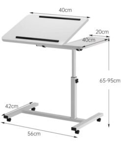 GGEROU Adjustable Home Office Desk Portable Study Computer Rolling Desk for Small Spaces Movable Sofa Side Bed Table on Wheels Student Small Standing Laptop Desk White