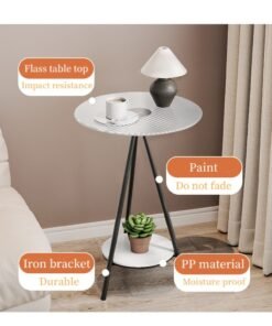 XiuWoo Nordic Style Luxury Round Coffee Table with Temperd Glass and Premium Metal Round Mini Coffee Table Sofa Side Table End Table For Home Living Room Bedroom Study Room Office Balcony - Image 3