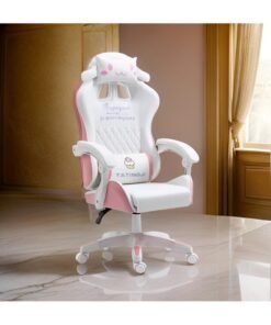 Huitich White & Pink Cartoon Gaming Chair Ergonomic Comfort for Study & Gaming