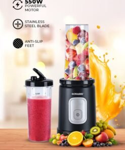SONASHI 550W Portable Sports Blender & Smoothie Maker | 2 X 600ML Bottles| 1 Touch Button with Unbreakable Sports Bottle with Lid | 4Pcs Stainless Steel Blade with Anti-slip Feet | Overheat Protection | SB-200 Black 600 ml 550 W SB-200 Black