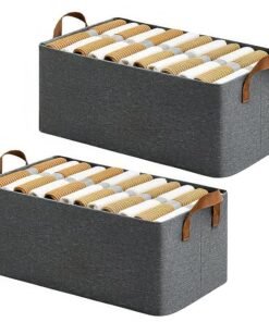 DecoraZone 2 Pcs Wardrobe Organizer for Cloth, Space-Saving Closet Organisers with Handles Shelf, Foldable Organiser with Rectangle Metal Frame for Storage Clothes, Pants, Jeans, Sweaters, (Grey)