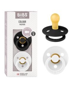 BIBS Pack of 2 Colour Soother Bpa Free Dummy Pacifier, Round Natural Rubber Latex, Size 1 (0 - 6 Months ), Black/White