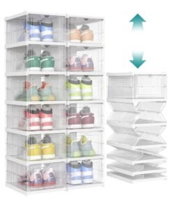 Kimaya Shoe Storage Organizer, Clear Installation-free Foldable Shoe Rack Stackable Shoe Box Pack, Portable Cabinet Rack (Transparent 6 Tier)