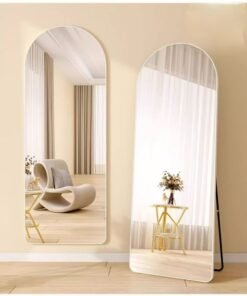 Noon East Full Length 160x45 cm Arched Shape Mirror With Stand, Arched Wall Mirror, Black Floor Mirror Freestanding, Wall Mounted Mirror for Bedroom Living Room - White